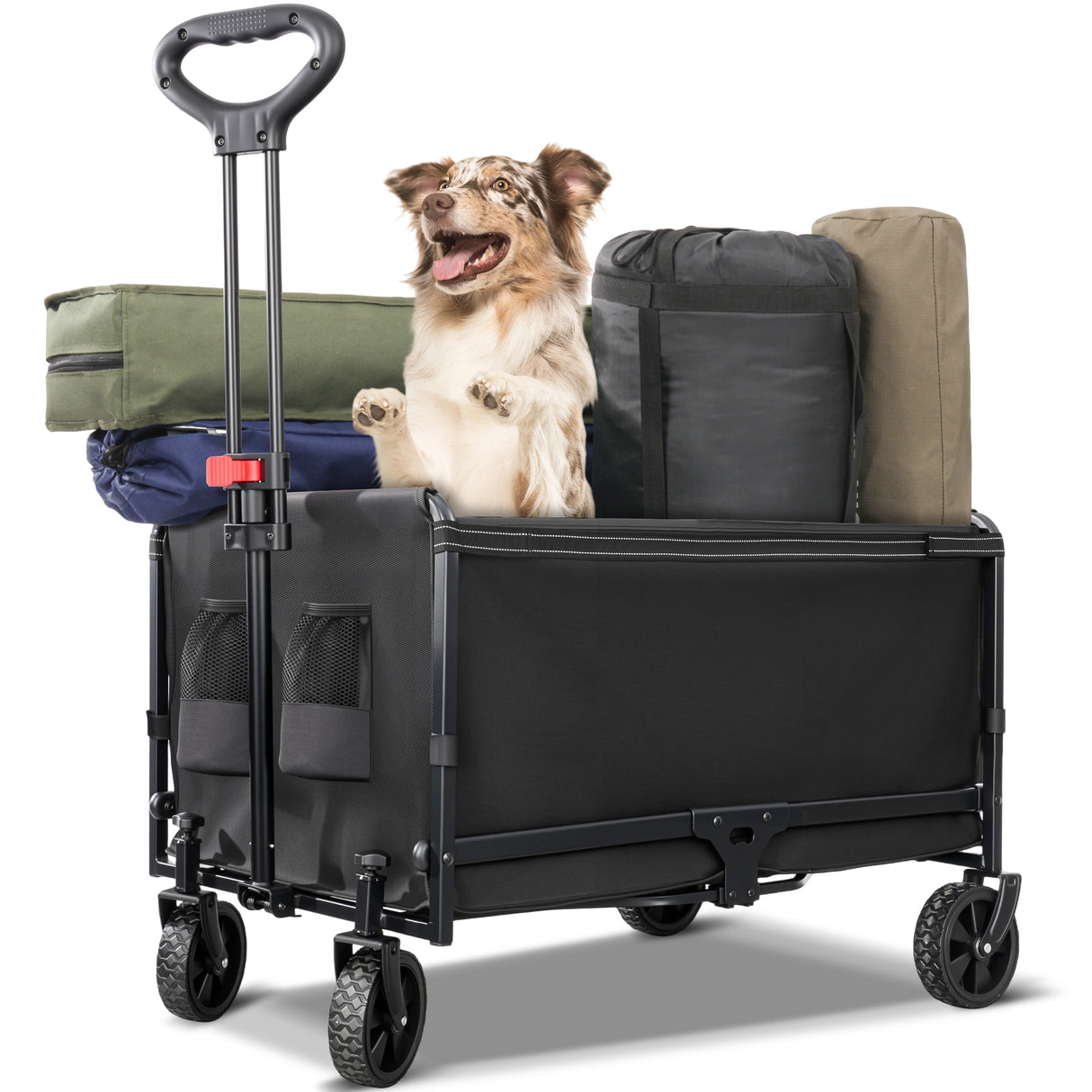 Handcart Foldable 120 L to 120 kg Beach Trolley Foldable with Rain Cover, Cup Holder, Reflective Strips, Foldable Handcart for Dogs, Shopping, Camping, Beach, Transport, Outdoor