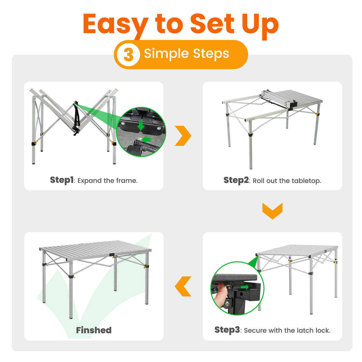 Camping Table Foldable Up to 100 kg Camping Table Height Adjustable (76/84.5/92.5 cm) Sturdy Aluminium Folding Table for 6 People - Roll Up Camping Table 120 x 70 cm Oversize Rolling Table for