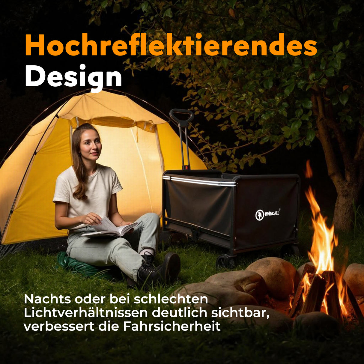 Handcart Foldable 120 L to 120 kg Beach Trolley Foldable with Rain Cover, Cup Holder, Reflective Strips, Foldable Handcart for Dogs, Shopping, Camping, Beach, Transport, Outdoor