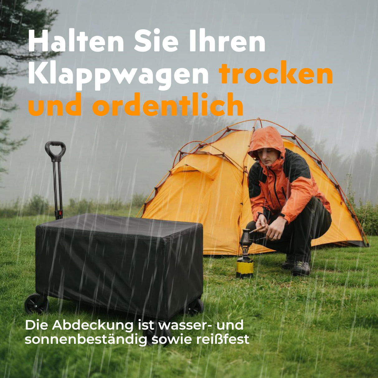 Handcart Foldable 120 L to 120 kg Beach Trolley Foldable with Rain Cover, Cup Holder, Reflective Strips, Foldable Handcart for Dogs, Shopping, Camping, Beach, Transport, Outdoor