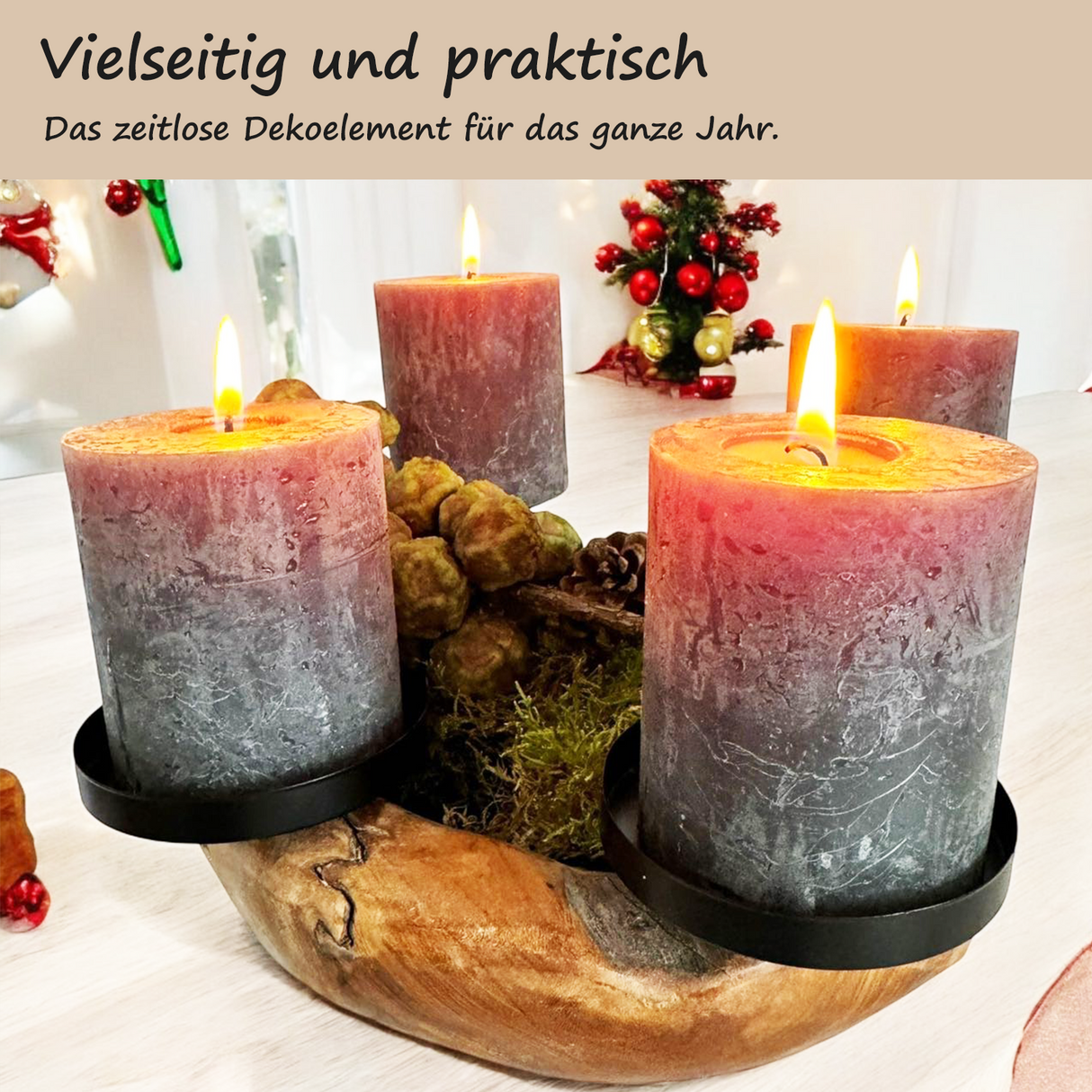 Homecall Advent wreath modern candle holder Advent wreath wood with 4 candle picks Advent arrangement key bowl Advent wreath tea lights wooden bowl ร 20cm - 25cm teak bowl (without candles and decorations)