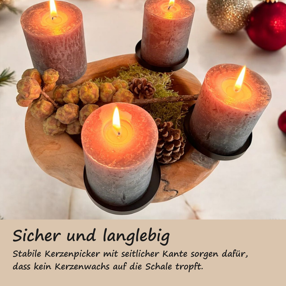 Homecall Advent wreath modern candle holder Advent wreath wood with 4 candle picks Advent arrangement key bowl Advent wreath tea lights wooden bowl ร 20cm - 25cm teak bowl (without candles and decorations)