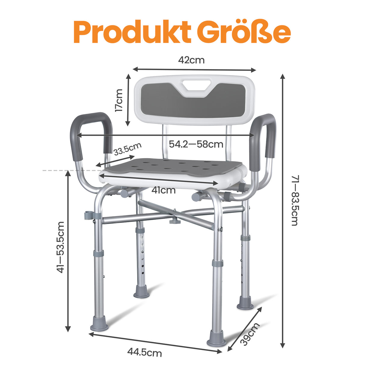 Homecall Shower Chair for Seniors with Armrests up to 180 kg - Height Adjustable & Width Adjustable Shower Stool - Reinforcement Chair for Shower - Includes Non-Slip Feet, Mats & Shower Holder