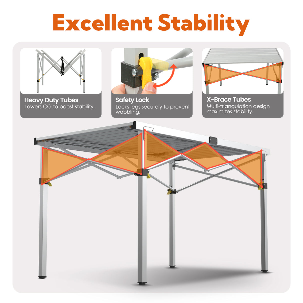 Camping Table Foldable Up to 100 kg Camping Table Height Adjustable (76/84.5/92.5 cm) Sturdy Aluminium Folding Table for 6 People - Roll Up Camping Table 120 x 70 cm Oversize Rolling Table for