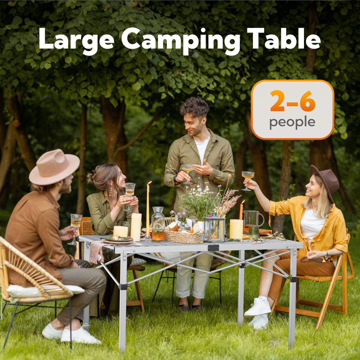 Camping Table Foldable Up to 100 kg Camping Table Height Adjustable (76/84.5/92.5 cm) Sturdy Aluminium Folding Table for 6 People - Roll Up Camping Table 120 x 70 cm Oversize Rolling Table for