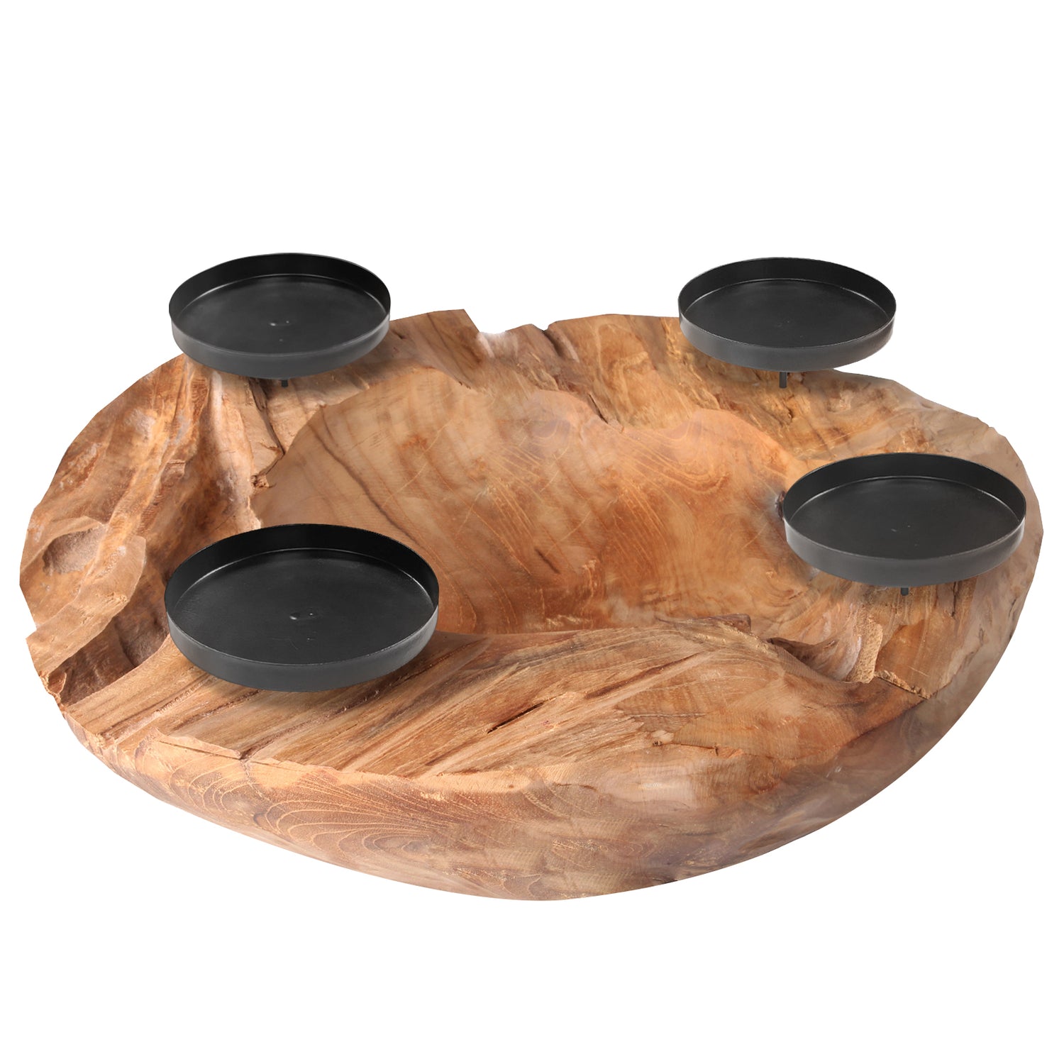 Homecall Advent wreath modern candle holder Advent wreath wood with 4 candle picks Advent arrangement key bowl Advent wreath tea lights wooden bowl ร 20cm - 25cm teak bowl (without candles and decorations)