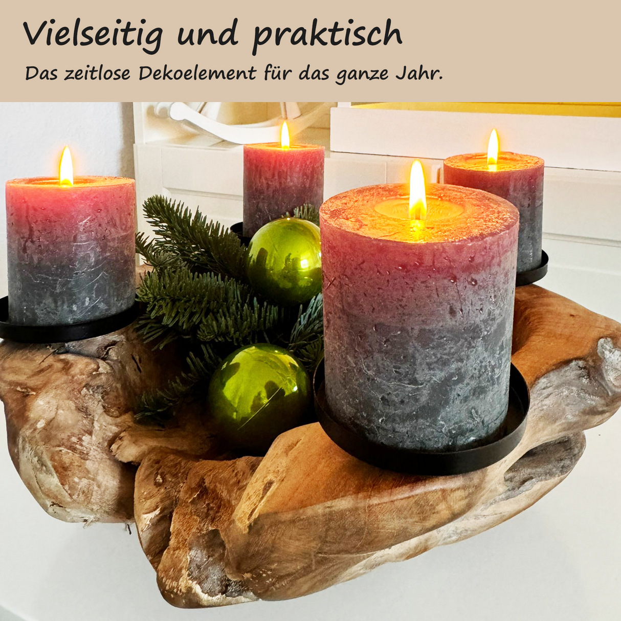 Homecall Advent wreath modern candle holder Advent wreath wood with 4 candle picks Advent arrangement key bowl Advent wreath tea lights wooden bowl ร 20cm - 25cm teak bowl (without candles and decorations)