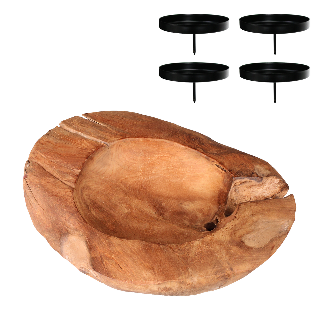 Homecall Advent wreath modern candle holder Advent wreath wood with 4 candle picks Advent arrangement key bowl Advent wreath tea lights wooden bowl ร 20cm - 25cm teak bowl (without candles and decorations)