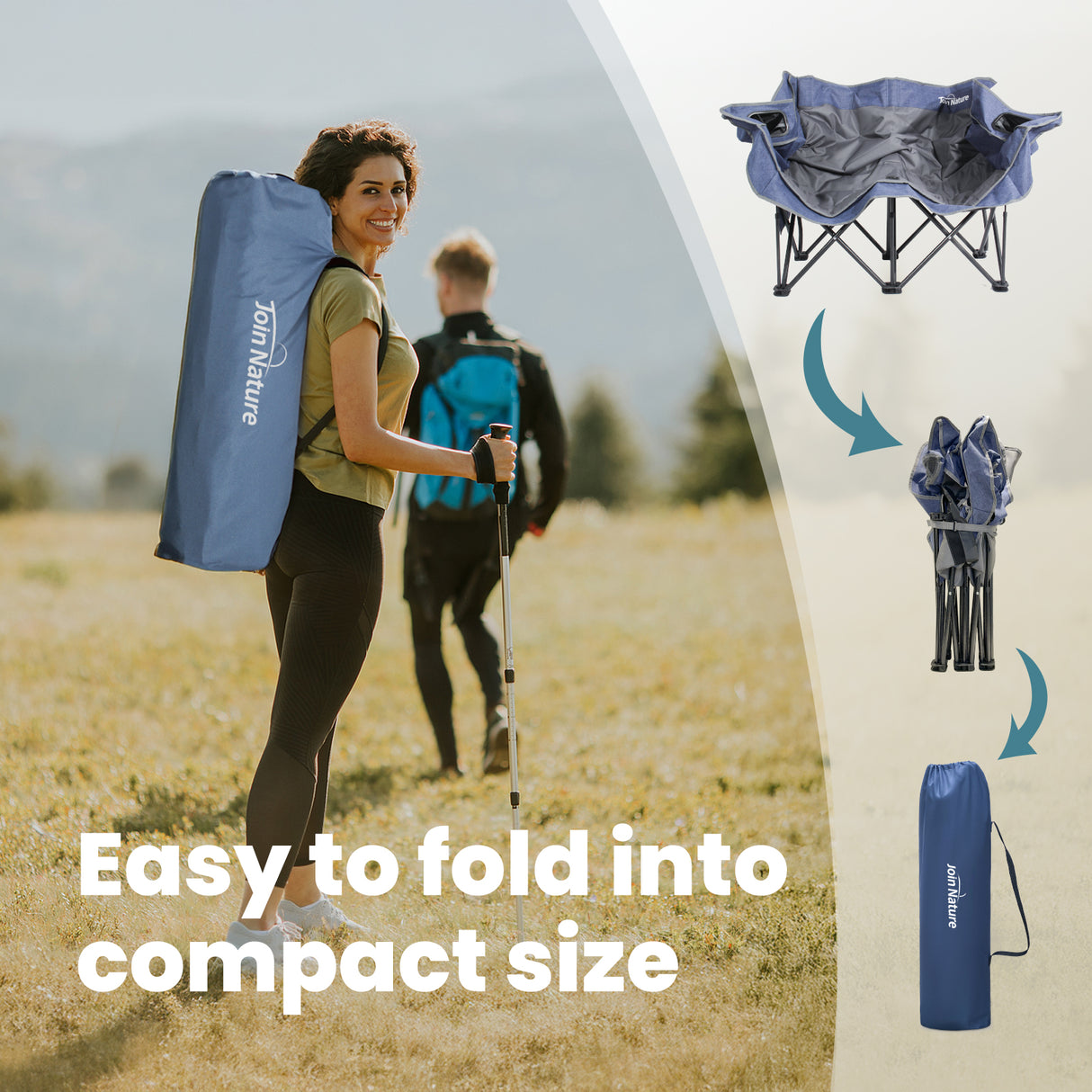 Camping Sofa Duo Deluxe Lounge Double Folding Chair with Armrests Camping Lounger for 2 People up to 320 kg Heavy Duty Folding Couch Low Seat Height for Garden (Blue)