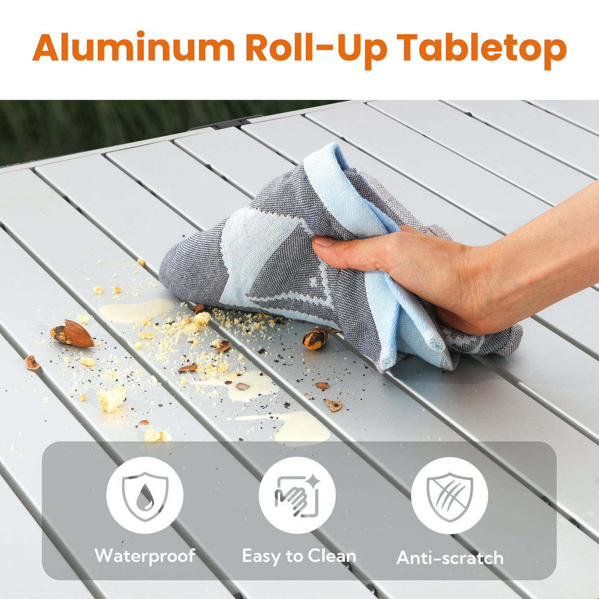 Camping Table Foldable Up to 100 kg Camping Table Height Adjustable (76/84.5/92.5 cm) Sturdy Aluminium Folding Table for 6 People - Roll Up Camping Table 120 x 70 cm Oversize Rolling Table for