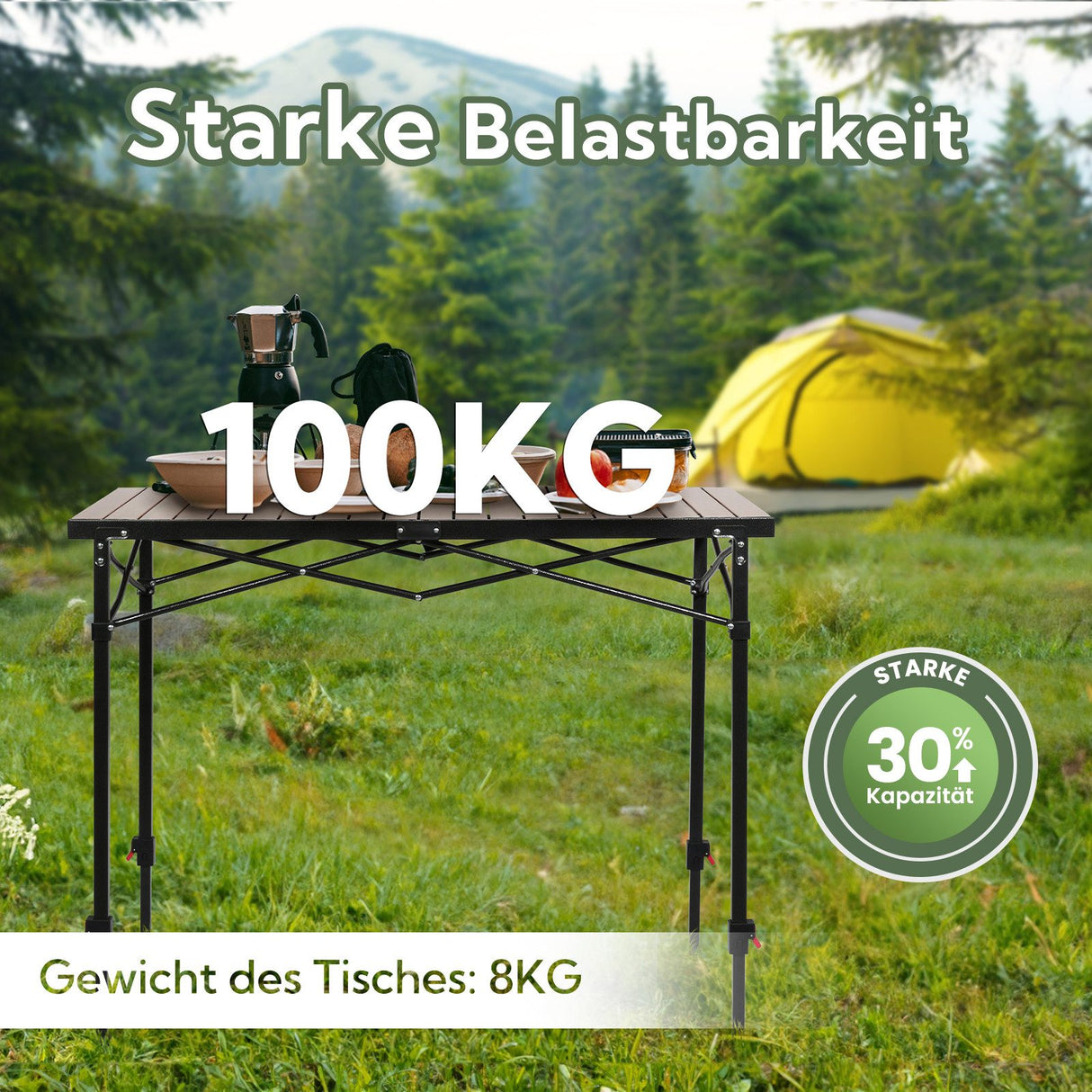 Camping Table Foldable Up to 100 kg Camping Table Height Adjustable (76/84.5/92.5 cm) Sturdy Aluminium Folding Table for 6 People - Roll Up Camping Table 120 x 70 cm Oversize Rolling Table for