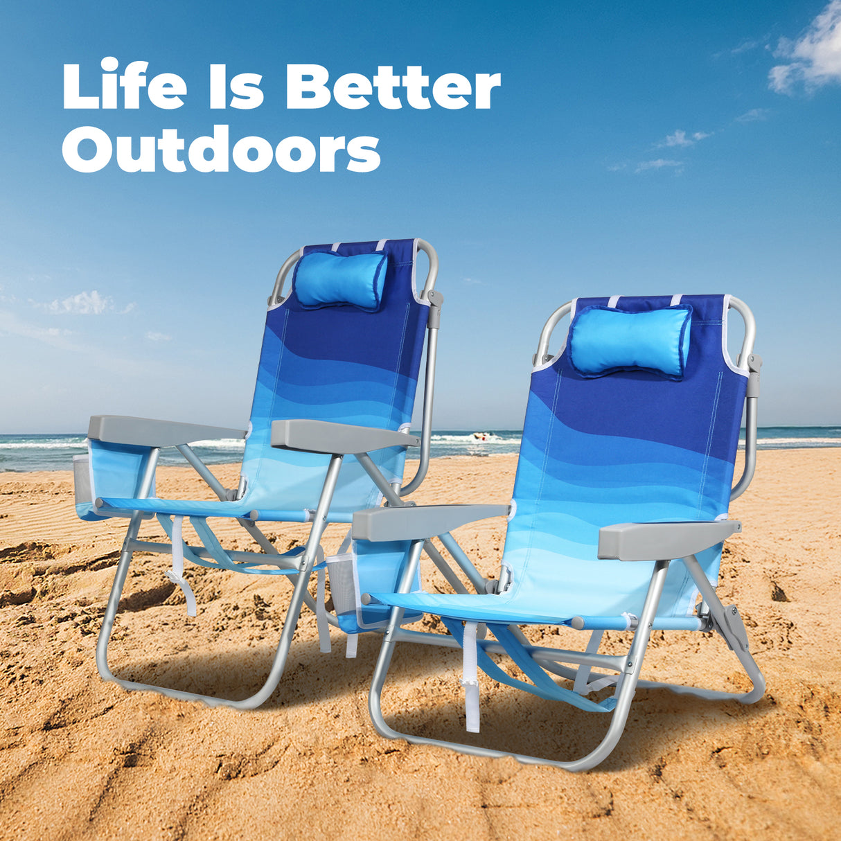 Homecall Beach Chair Foldable Lightweight Folding Chair Beach 5-Level Adjustable Backrest - Beach Chair Beach Chairs Foldable up to 136 kg for Beach, Outdoors
