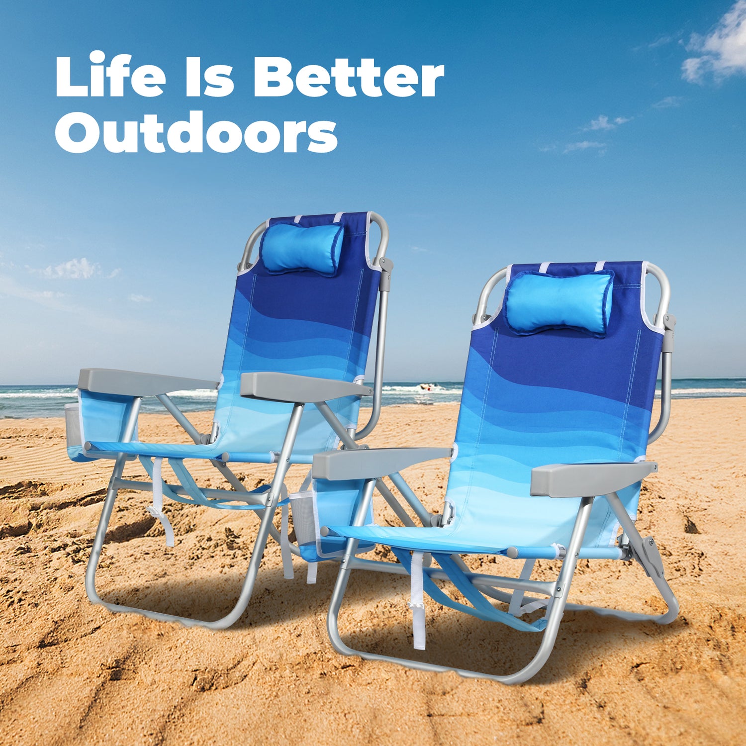 Homecall Beach Chair Foldable Lightweight Folding Chair Beach 5-Level Adjustable Backrest - Beach Chair Beach Chairs Foldable up to 136 kg for Beach, Outdoors