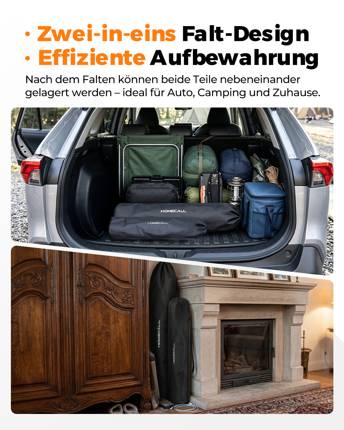 Campingstuhl Faltbar mit Fußablage Gepolstert Hochlehner, 150 kg Belastbar
