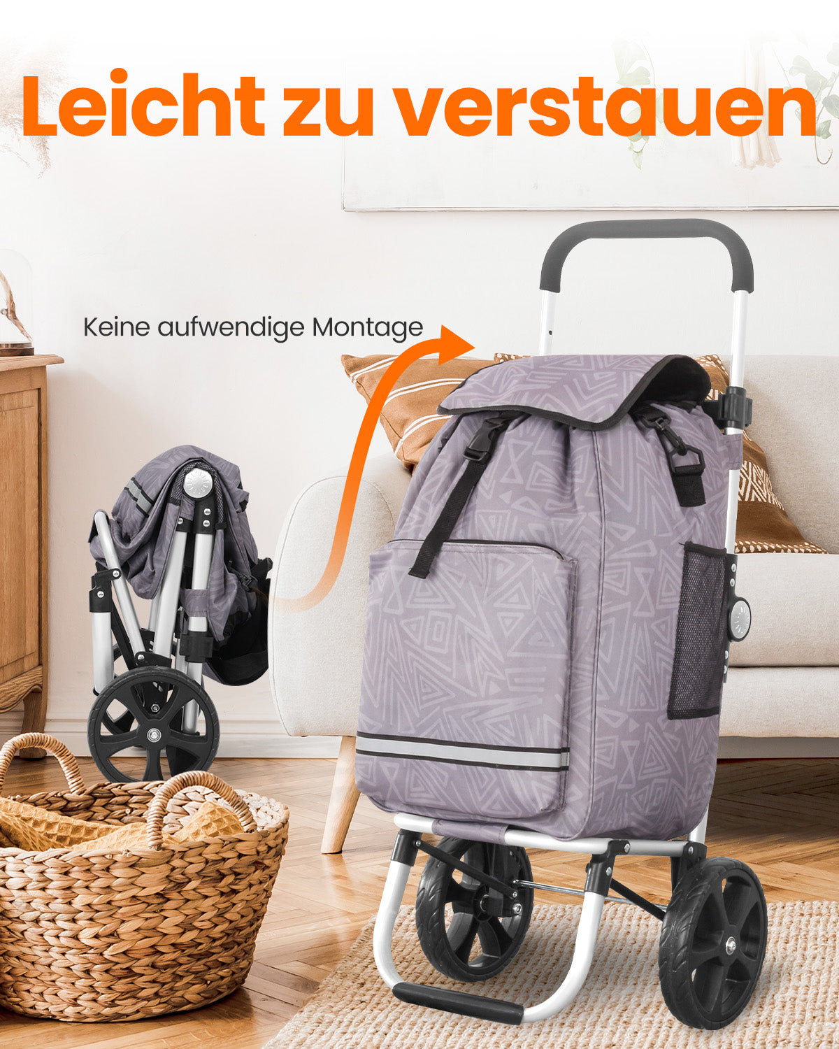 Homecall Foldable Shopping Trolley with 50 L + 5 L Cooling Function up to 50 kg, Shopping Bag with Wheels 3-in-1 Shopping Trolley & Sack Truck & Shoulder Bag (Standard)