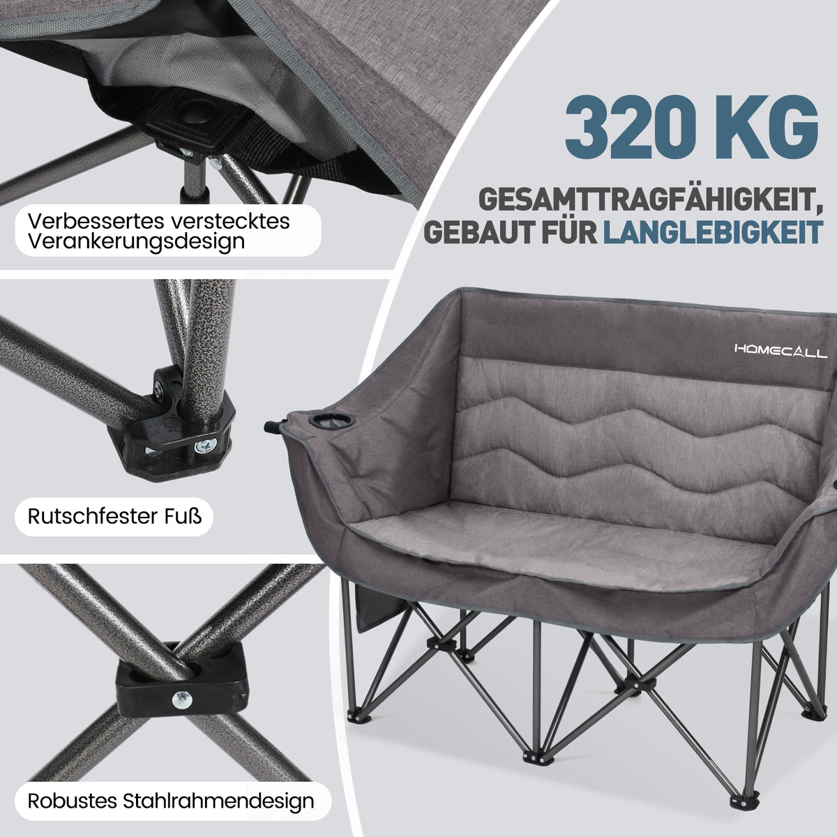 Camping Sofa faltbar XL für 2 Personen, extra dick gepolstert, bis 320 kg