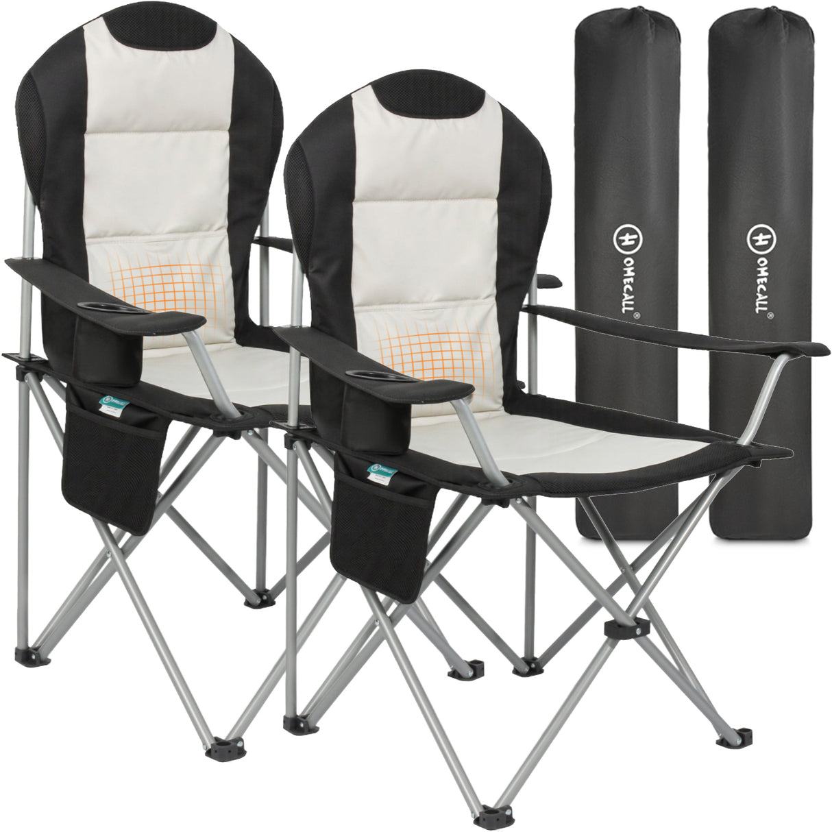 HOMECALL Campingstuhl Hochlehner Klappstuhl Gartenstuhl Angelstuhl, Angenehme Polsterung (Bis 150KG, mit hoher Rückenlehne Armlehne Getränkehalter), für Camp Garten Balkon