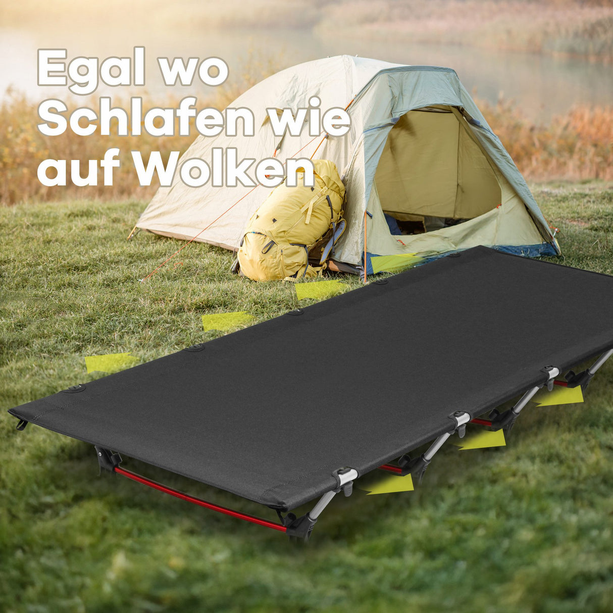 Ultralight Folding Camping Bed for Adults, Portable Camp Bed, Foldable Folding Bed, 150 kg Load Capacity, Camping Lounger for Camping, Hiking & Backpacking, Black