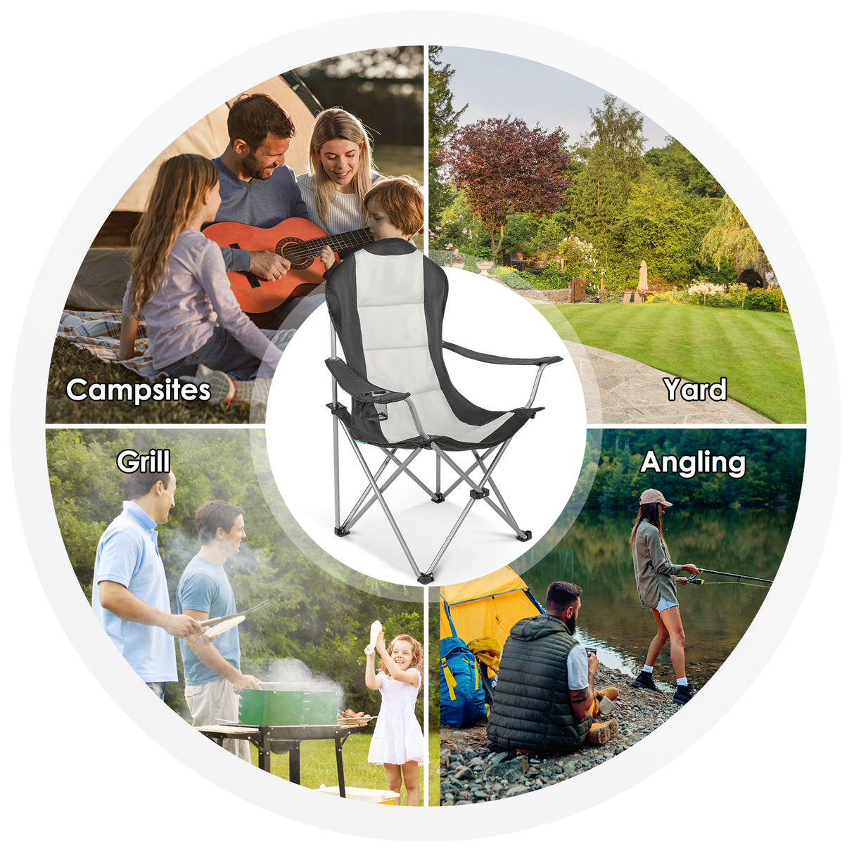 HOMECALL Campingstuhl Hochlehner Klappstuhl Gartenstuhl Angelstuhl, Angenehme Polsterung (Bis 150KG, mit hoher Rückenlehne Armlehne Getränkehalter), für Camp Garten Balkon