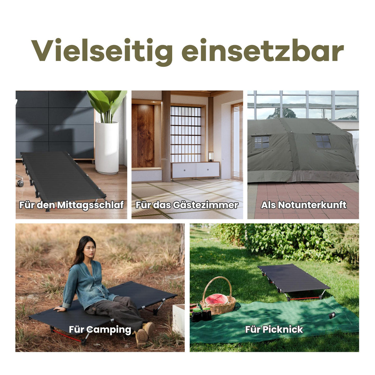 Ultralight Folding Camping Bed for Adults, Portable Camp Bed, Foldable Folding Bed, 150 kg Load Capacity, Camping Lounger for Camping, Hiking & Backpacking, Black