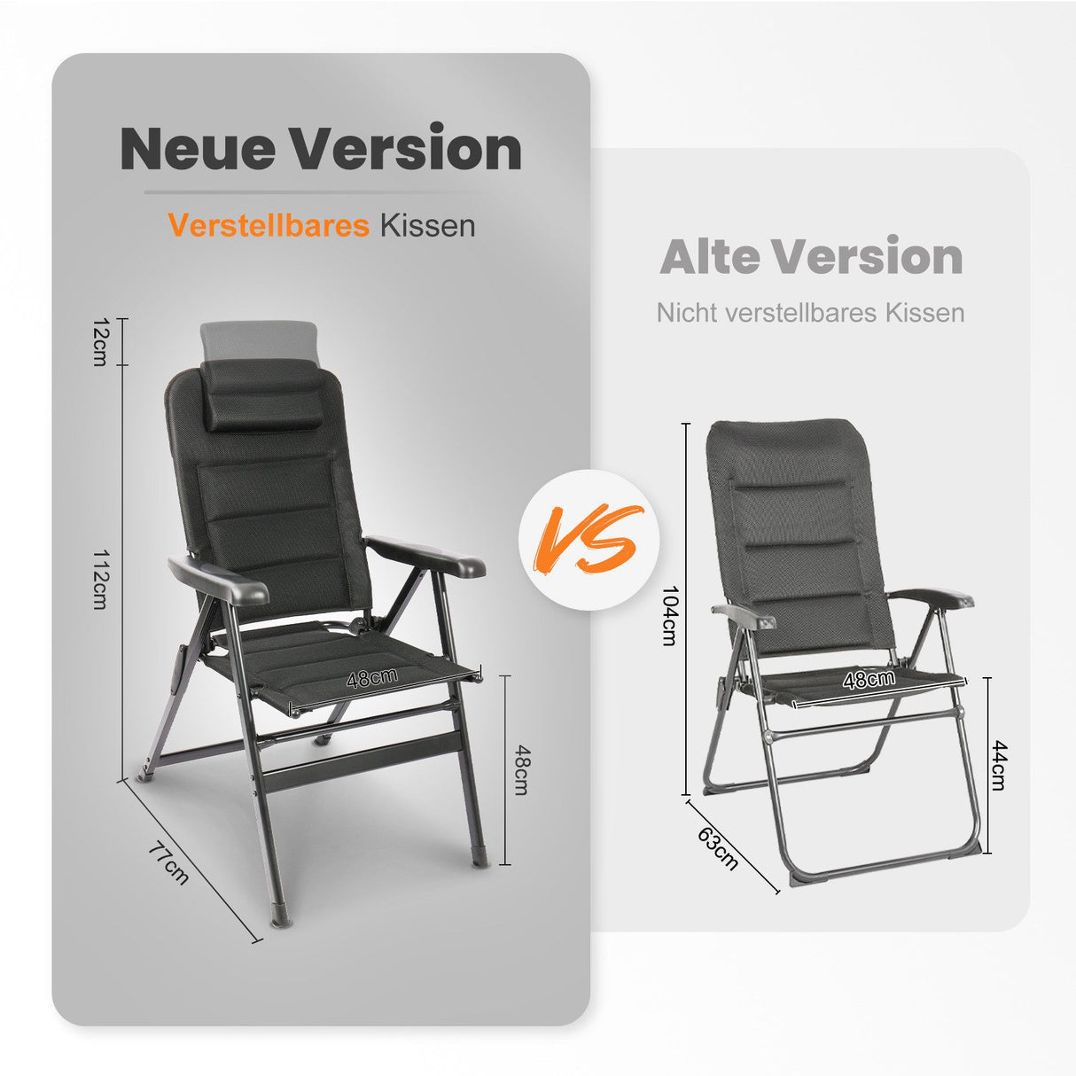 Homecall Foldable Camping Chair, 150 kg Load Capacity, Garden Chair, Folding High-Backed Chair, Balcony Chair, Fishing Chair, Patio Chairs, 6-Way Adjustable Backrest with Armrests for Camping, Garden