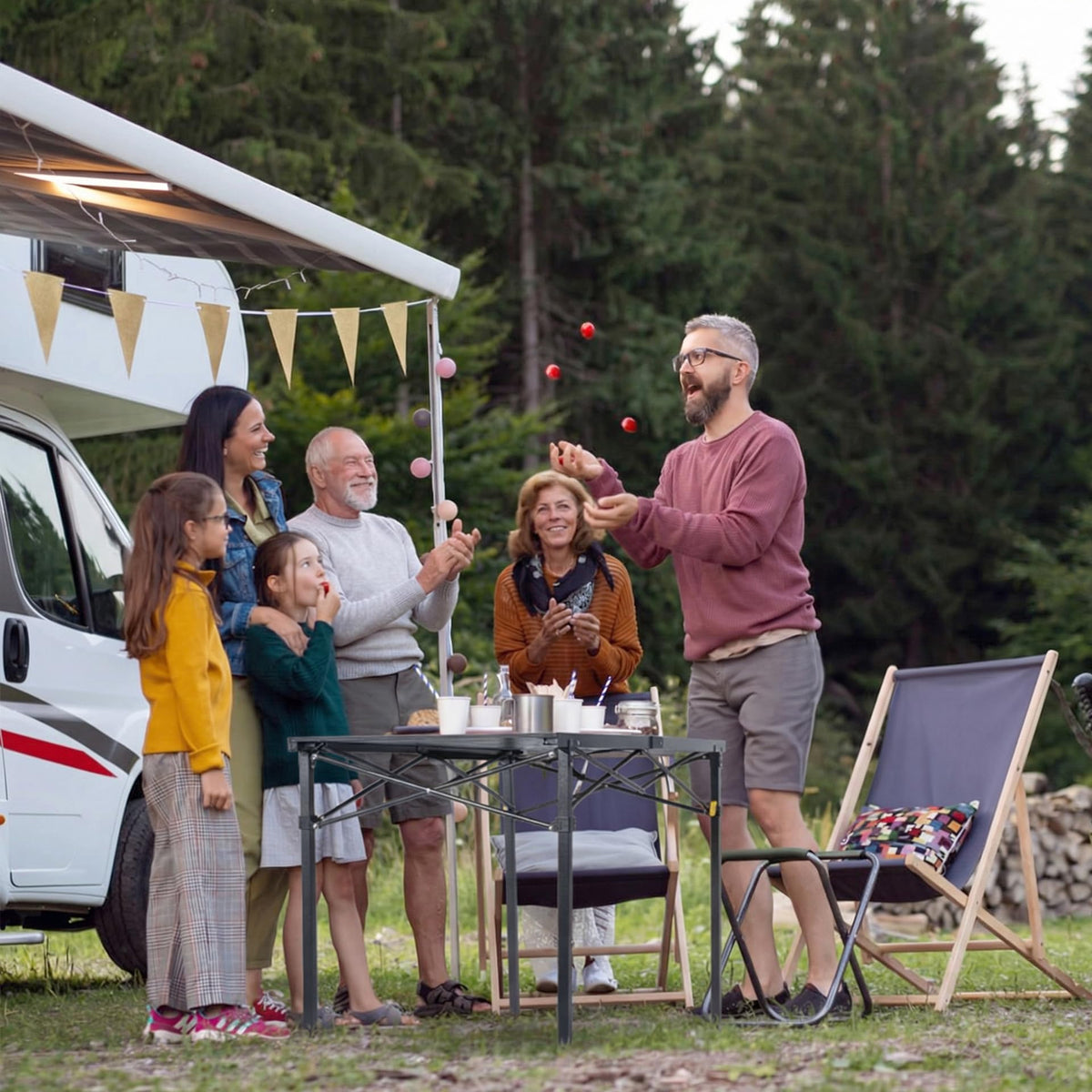 Campingtisch Klappbar Bis 100KG Alu Klapptisch für 6 Personen, 118 x 70CM, mit Tragetasche Roll Up Camping Tisch Übergröße Rolltisch für Camping, Outdoor, Garten, Balkon, Picknick, Strand, Silbergrau