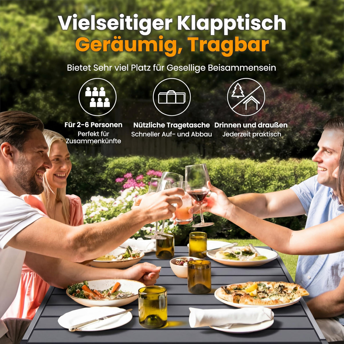 Campingtisch Klappbar Bis 100KG Alu Klapptisch für 6 Personen, 118 x 70CM, mit Tragetasche Roll Up Camping Tisch Übergröße Rolltisch für Camping, Outdoor, Garten, Balkon, Picknick, Strand, Silbergrau