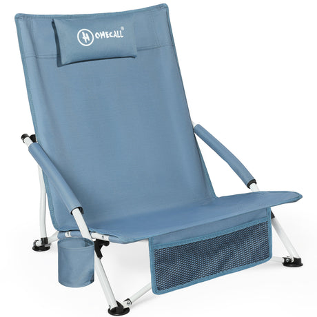 HOMECALL Folding Beach Chair Lightweight Low Camping Chair Comfortable Backrest, Padded Armrests, up to 120kg