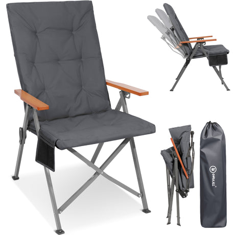Homecall Camping Chair Foldable 150 kg Load Capacity High-Backed Chair Luxury Folding Chair Camping Chair with 3 Positions Adjustable with 4.5 cm Thick Padded Fishing Chair for Garden Balcony Caravan