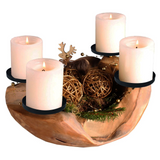 Homecall Advent wreath modern candle holder Advent wreath wood with 4 candle picks Advent arrangement key bowl Advent wreath tea lights wooden bowl Ø 30cm - 35cm teak bowl (without candles and decorations)