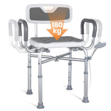 Homecall Shower Chair for Seniors with Armrests up to 180 kg - Height Adjustable & Width Adjustable Shower Stool - Reinforcement Chair for Shower - Includes Non-Slip Feet, Mats & Shower Holder