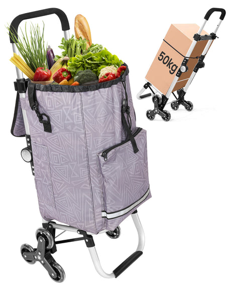Homecall Foldable Shopping Trolley with 50 L + 5 L Cooling Function up to 50 kg, Shopping Bag with Wheels 3-in-1 Shopping Trolley & Sack Truck & Shoulder Bag (Stair Climber)