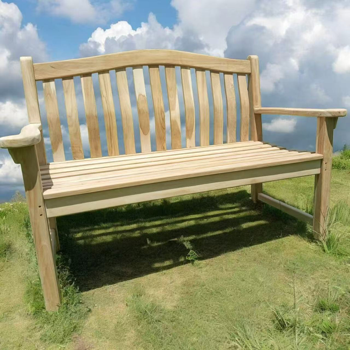 HOMECALL Wooden Garden Bench Teak Bench Weather-Resistant Wooden Bench with Backrest Outdoor Seating Bench 2-Seater Untreated, Suitable for Garden, Terrace, Conservatory