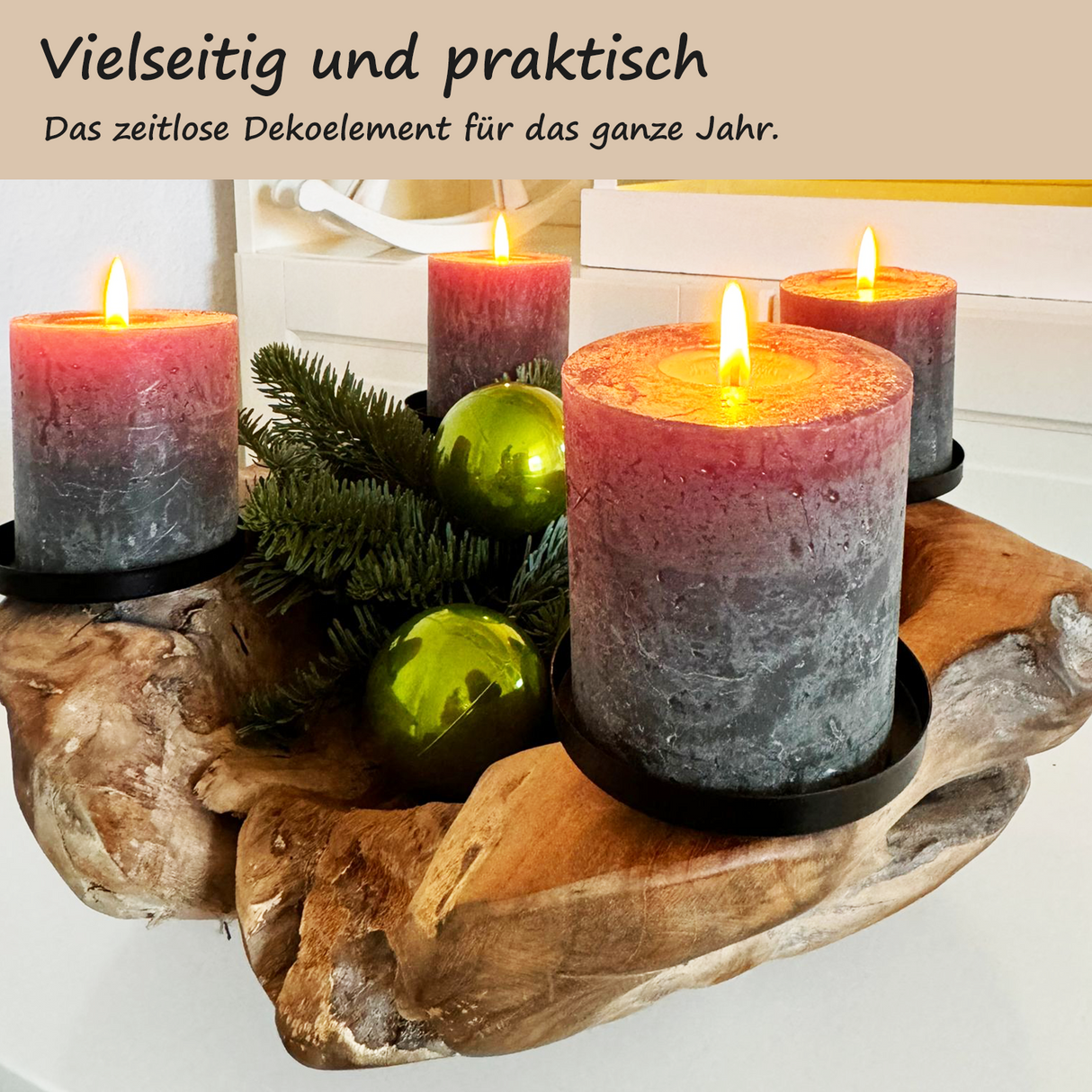 Homecall Advent wreath modern candle holder Advent wreath wood with 4 candle picks Advent arrangement key bowl Advent wreath tea lights wooden bowl Ø 30cm - 35cm teak bowl (without candles and decorations)