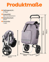 Homecall Foldable Shopping Trolley with 50 L + 5 L Cooling Function up to 50 kg, Shopping Bag with Wheels 3-in-1 Shopping Trolley & Sack Truck & Shoulder Bag (Standard)