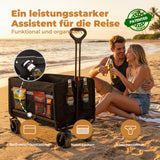 Bollerwagen Faltbar 120L+, Bis 150kg mit Heckklappe, Regenschutz, Bremsen Reflektorstreifen, Strandwagen Klappbar, Faltbarer Bollerwagen Für Hunde, Einkaufen, Camping, Strand, Transport, Outdoor