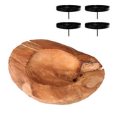 Homecall Advent wreath modern candle holder Advent wreath wood with 4 candle picks Advent arrangement key bowl Advent wreath tea lights wooden bowl Ø 30cm - 35cm teak bowl (without candles and decorations)