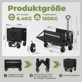 Bollerwagen Faltbar 120L+, Bis 150kg mit Heckklappe, Regenschutz, Bremsen Reflektorstreifen, Strandwagen Klappbar, Faltbarer Bollerwagen Für Hunde, Einkaufen, Camping, Strand, Transport, Outdoor