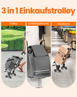 Homecall Foldable Shopping Trolley with 50 L + 5 L Cooling Function up to 50 kg, Shopping Bag with Wheels 3-in-1 Shopping Trolley & Sack Truck & Shoulder Bag (Stair Climber)