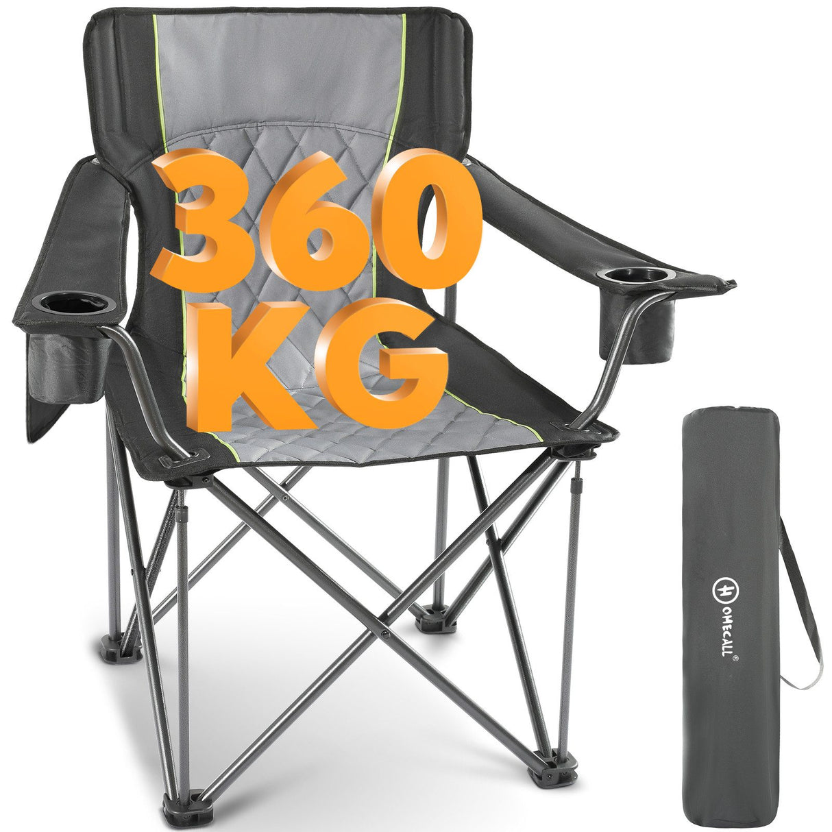 Homecall Camping Chairs, Foldable, Up to 360 kg, Ultra Large Camping Chair with High Backrest, Fully Padded, Robust and Reliable Folding Chair Camping for Outdoor, Balcony, Garden, Fishing, XXL
