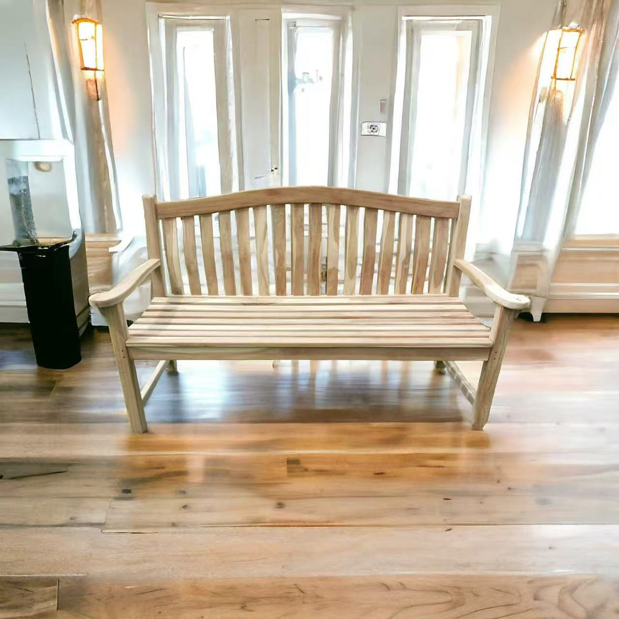 HOMECALL Wooden Garden Bench Teak Bench Weather-Resistant Wooden Bench with Backrest Outdoor Seating Bench 2-Seater Untreated, Suitable for Garden, Terrace, Conservatory