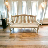 HOMECALL Wooden Garden Bench Teak Bench Weather-Resistant Wooden Bench with Backrest Outdoor Seating Bench 2-Seater Untreated, Suitable for Garden, Terrace, Conservatory