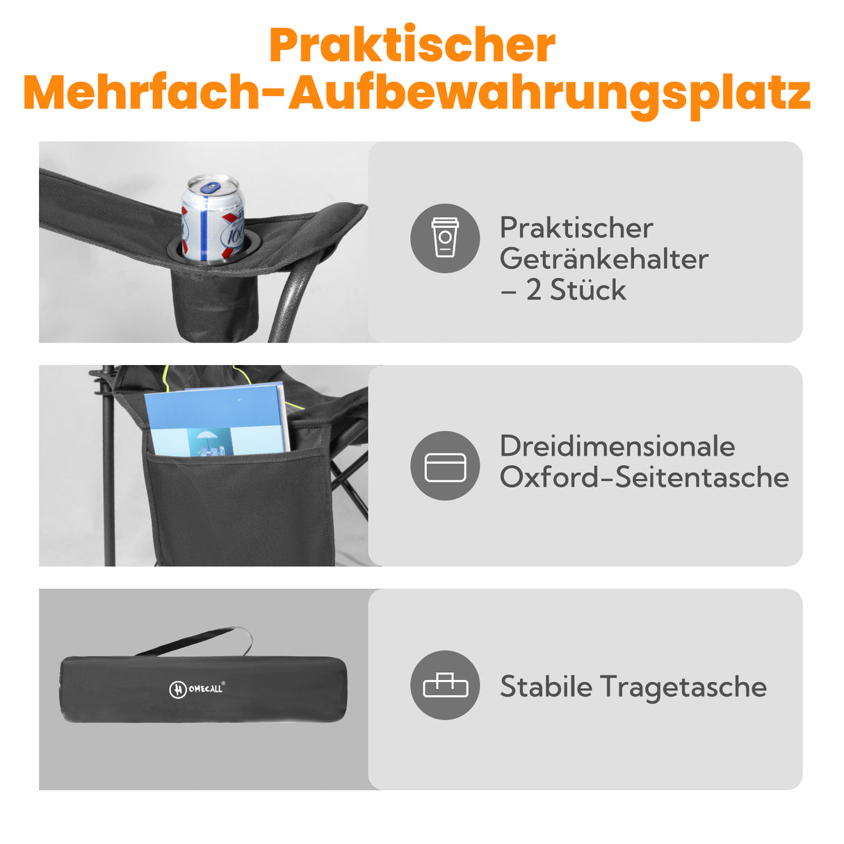 Homecall Camping Chairs, Foldable, Up to 360 kg, Ultra Large Camping Chair with High Backrest, Fully Padded, Robust and Reliable Folding Chair Camping for Outdoor, Balcony, Garden, Fishing, XXL