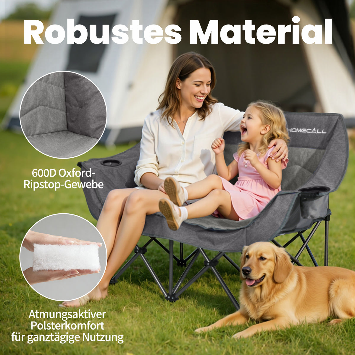 Camping Sofa faltbar XL für 2 Personen, extra dick gepolstert, bis 320 kg
