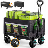Bollerwagen Faltbar 120L+, Bis 150kg mit Heckklappe, Regenschutz, Bremsen Reflektorstreifen, Strandwagen Klappbar, Faltbarer Bollerwagen Für Hunde, Einkaufen, Camping, Strand, Transport, Outdoor