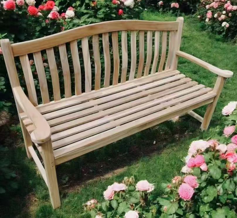 HOMECALL Wooden Garden Bench Teak Bench Weather-Resistant Wooden Bench with Backrest Outdoor Seating Bench 2-Seater Untreated, Suitable for Garden, Terrace, Conservatory