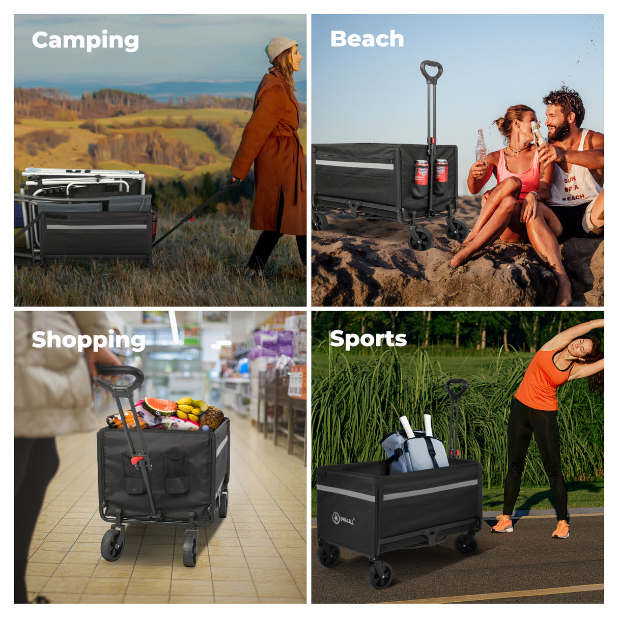 Bollerwagen Faltbar Gartenwagen Handwagen Strandwagen Klappbar Transportwagen (Inkl. Regenabdeckung! Kapazität erweiterbar durch 2 Aufbewahrungstaschen, bis 150KG, 120L+ , Campingwagen mit Reflektorstreifen), Für Einkaufen, Camping, Garten, Dogs