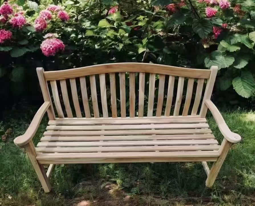 HOMECALL Wooden Garden Bench Teak Bench Weather-Resistant Wooden Bench with Backrest Outdoor Seating Bench 2-Seater Untreated, Suitable for Garden, Terrace, Conservatory