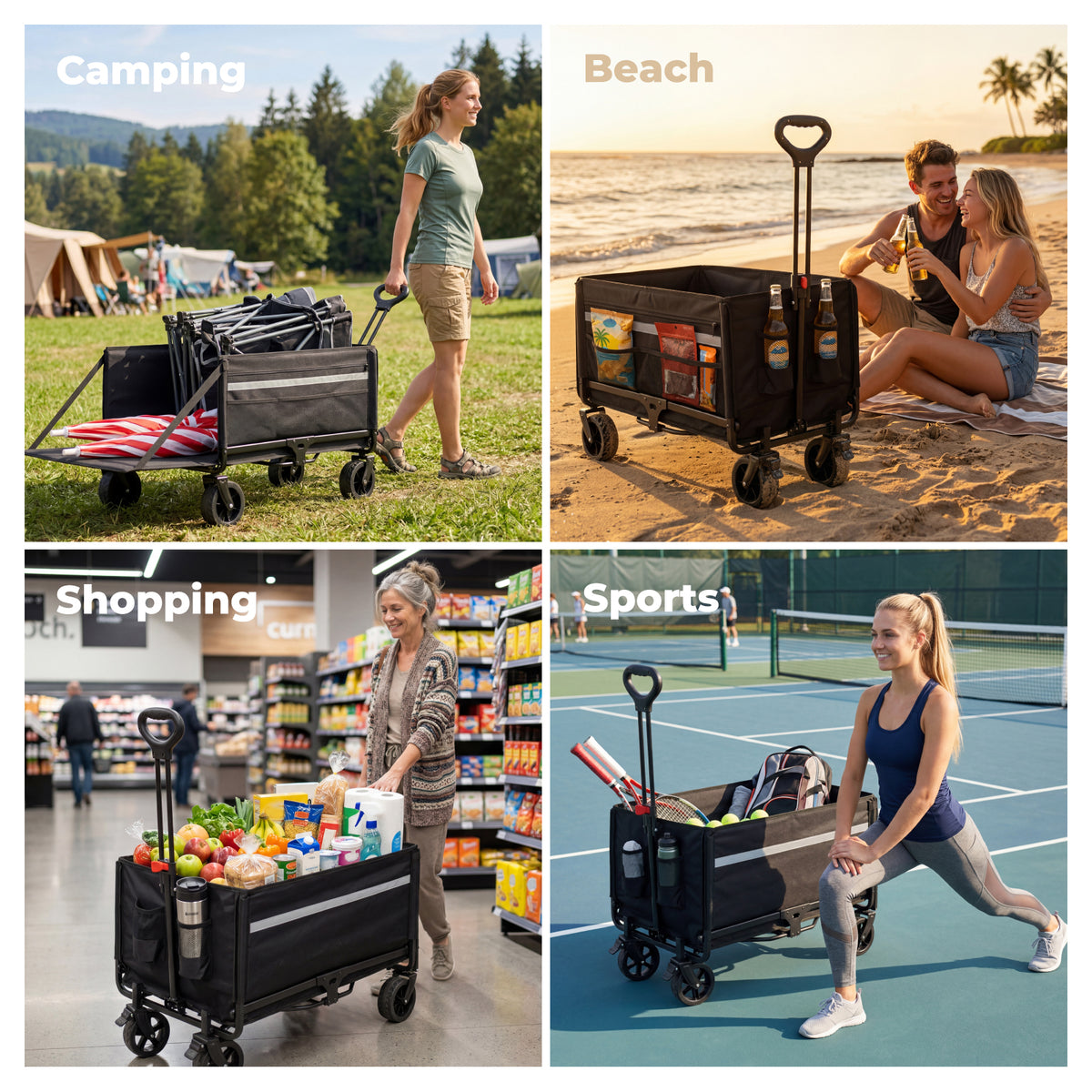 Bollerwagen Faltbar 120L+, Bis 150kg mit Heckklappe, Regenschutz, Bremsen Reflektorstreifen, Strandwagen Klappbar, Faltbarer Bollerwagen Für Hunde, Einkaufen, Camping, Strand, Transport, Outdoor