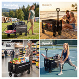 Bollerwagen Faltbar 120L+, Bis 150kg mit Heckklappe, Regenschutz, Bremsen Reflektorstreifen, Strandwagen Klappbar, Faltbarer Bollerwagen Für Hunde, Einkaufen, Camping, Strand, Transport, Outdoor